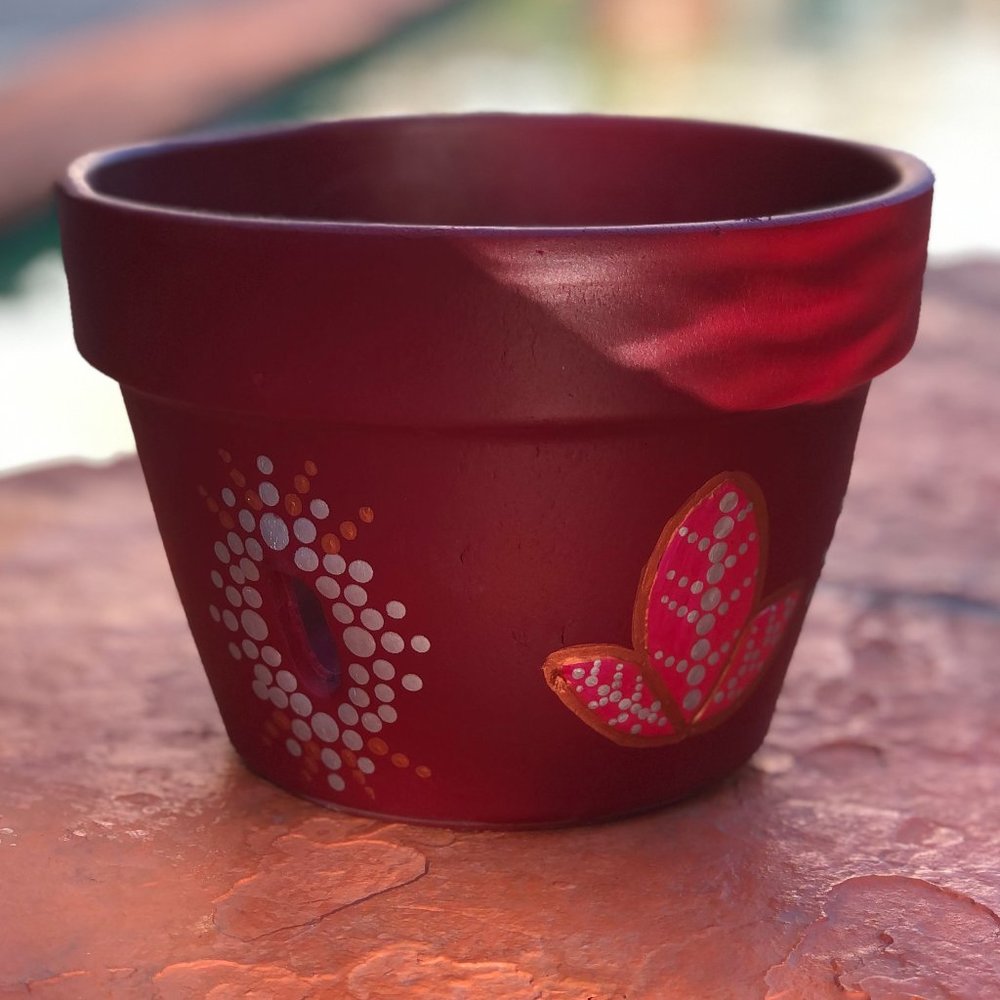 Tri Leaf in Satin Burgundy 6” Orchid pot